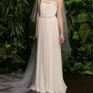NAEEM KHAN Wedding Dress Mykonos FB049 100% Silk Chiffon Ivory Strapless Beaded